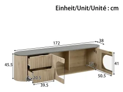 Mueble de TV moderno aspecto madera - 172x38x45,5 cm - 2 puertas y 2 cajones - Tablero efecto mármol - MDF - Natural