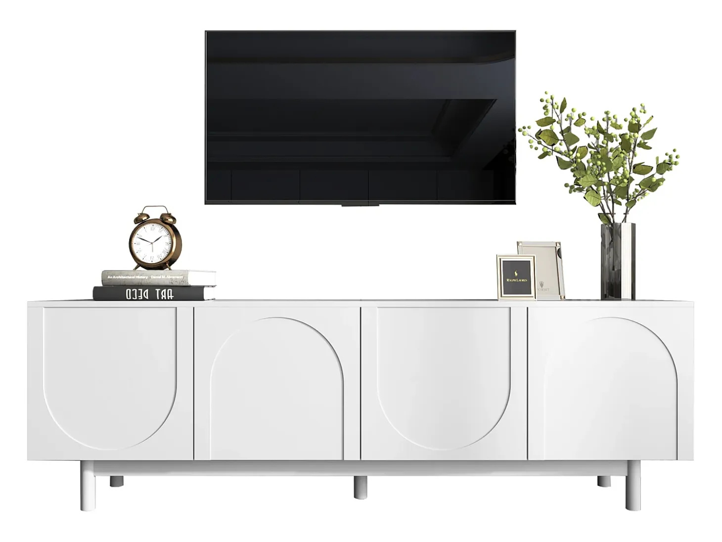 Mueble de TV moderno con 4 puertas - 175x38x56cm - Tablero de partículas - blanco