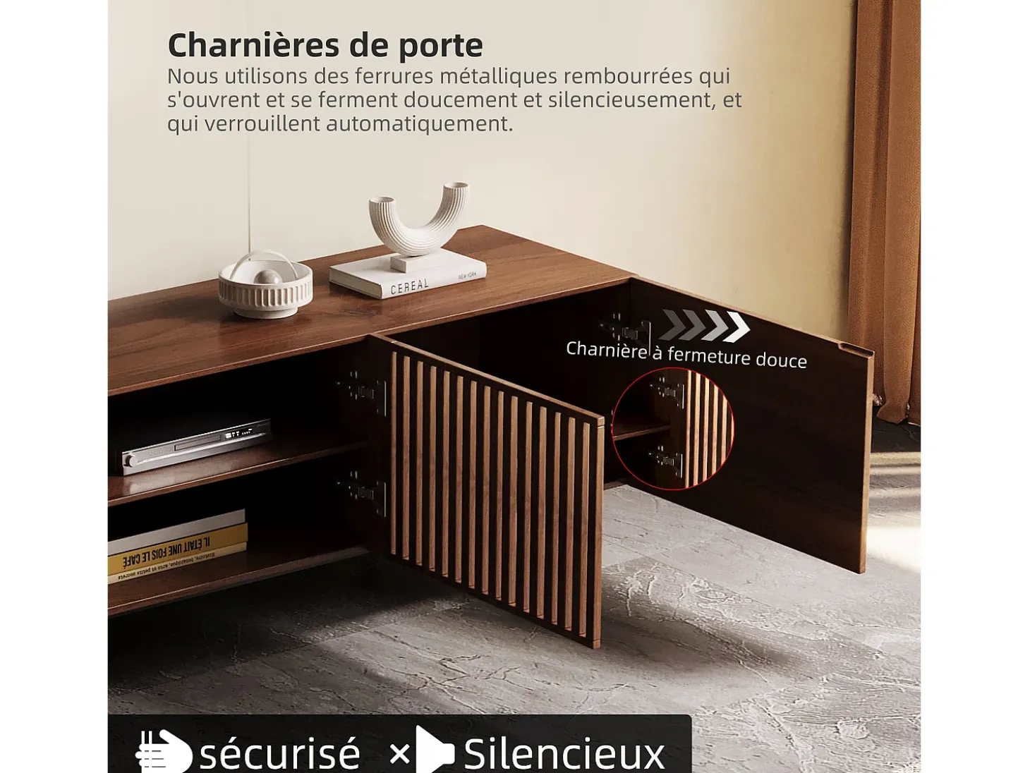 Mueble de TV moderno de 75", con gran espacio de almacenamiento, consola multimedia de 240 cm, para salón y dormitorio, color nogal