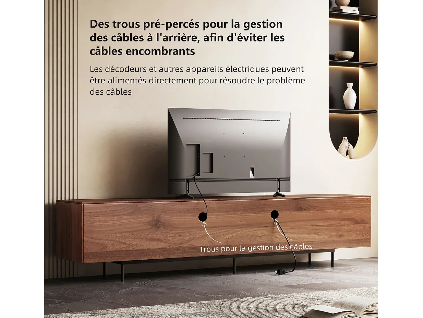 Mueble de TV moderno de 75", con gran espacio de almacenamiento, consola multimedia de 240 cm, para salón y dormitorio, color nogal