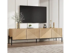 Mueble de TV moderno 163,5x40x45 cm - Almacenamiento de 4 puertas - Textura 3D - MDF - Natural