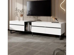 Mueble de TV moderno 180x38x45 cm - 3 puertas - con estantes abiertos - Blanco