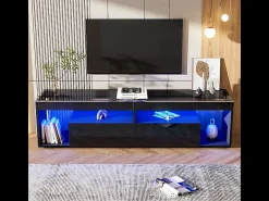Mueble de TV para salón 180x40x46cm - Mueble de TV con 2 cajones e iluminación LED - apto para TV de 70 pulgadas - negro