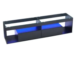 Mueble de TV para salón 180x40x46cm - Mueble de TV con 2 cajones e iluminación LED - apto para TV de 70 pulgadas - negro