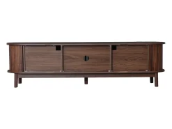Mueble de TV retro - Mueble bajo con puerta corredera y puerta abatible - 3 compartimentos - Marrón