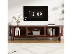 Mueble de TV retro - Mueble bajo con puerta corredera y puerta abatible - 3 compartimentos - Marrón