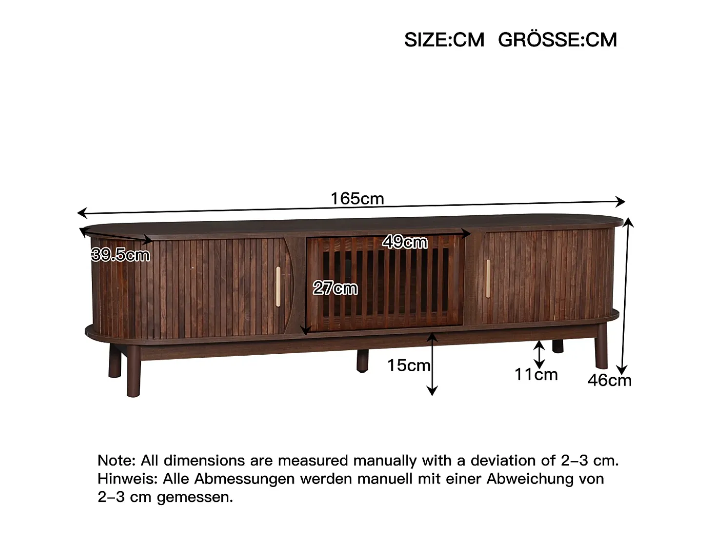 Mueble de TV retro - Mueble bajo con puerta corredera y puerta abatible - 3 compartimentos - Marrón