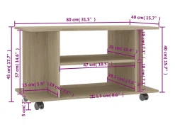 Mueble de TV ruedas madera contrachapada color roble 80x40x40cm