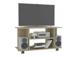 Mueble de TV ruedas madera contrachapada color roble 80x40x40cm