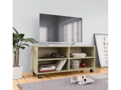 Mueble de TV ruedas madera contrachapada color roble 90x35x35cm