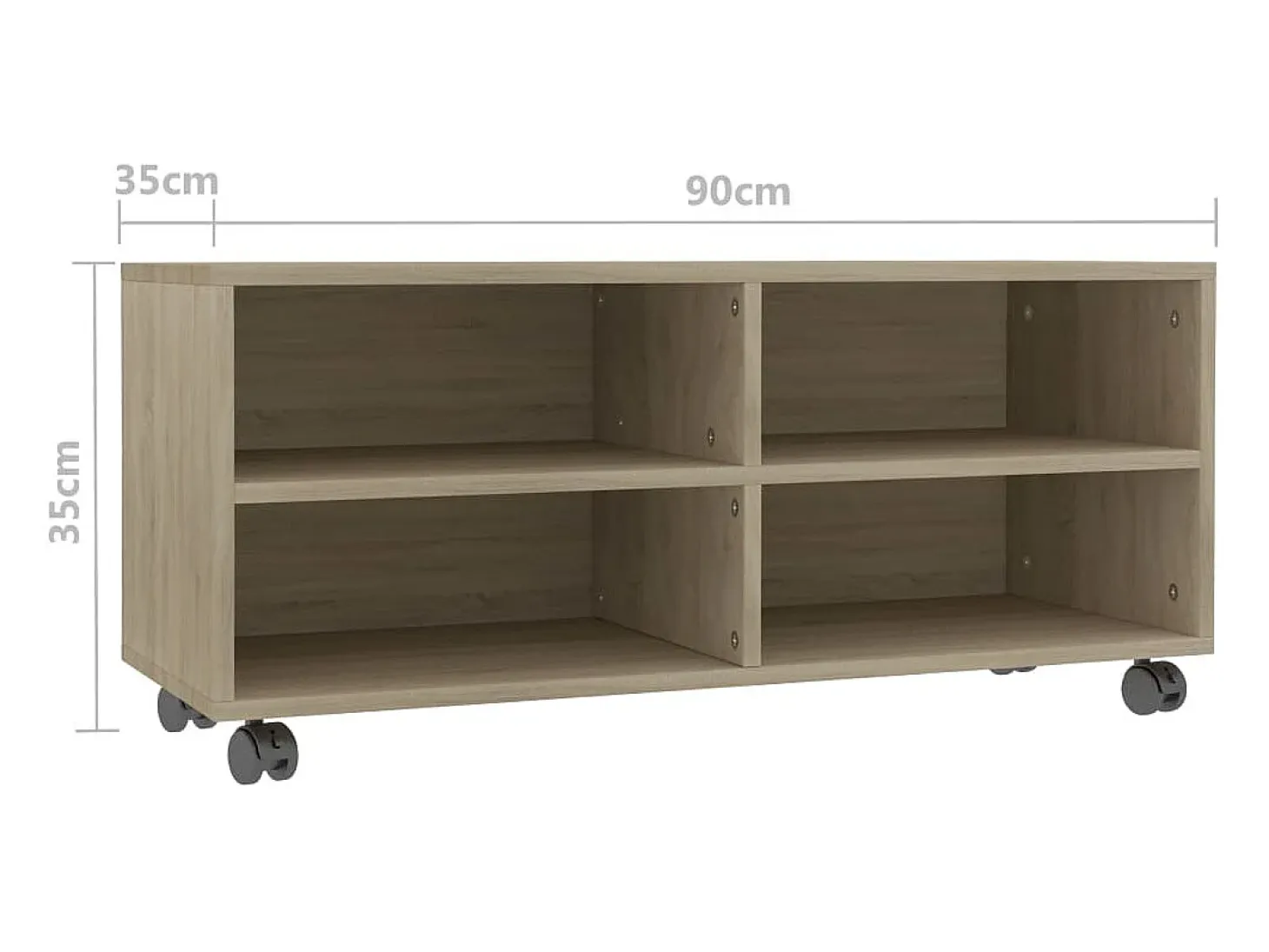 Mueble de TV ruedas madera contrachapada color roble 90x35x35cm