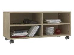 Mueble de TV ruedas madera contrachapada color roble 90x35x35cm