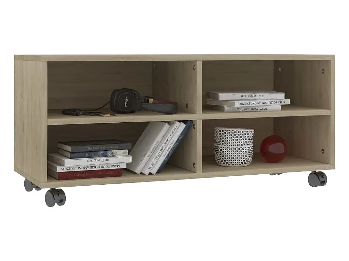 Mueble de TV ruedas madera contrachapada color roble 90x35x35cm