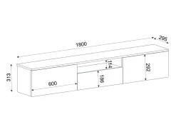 Mueble de TV suspendido con 3 puertas y 1 hueco - Blanco y natural - LOTULA