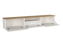 Mueble de TV suspendido con 3 puertas y 1 hueco - Blanco y natural - LOTULA