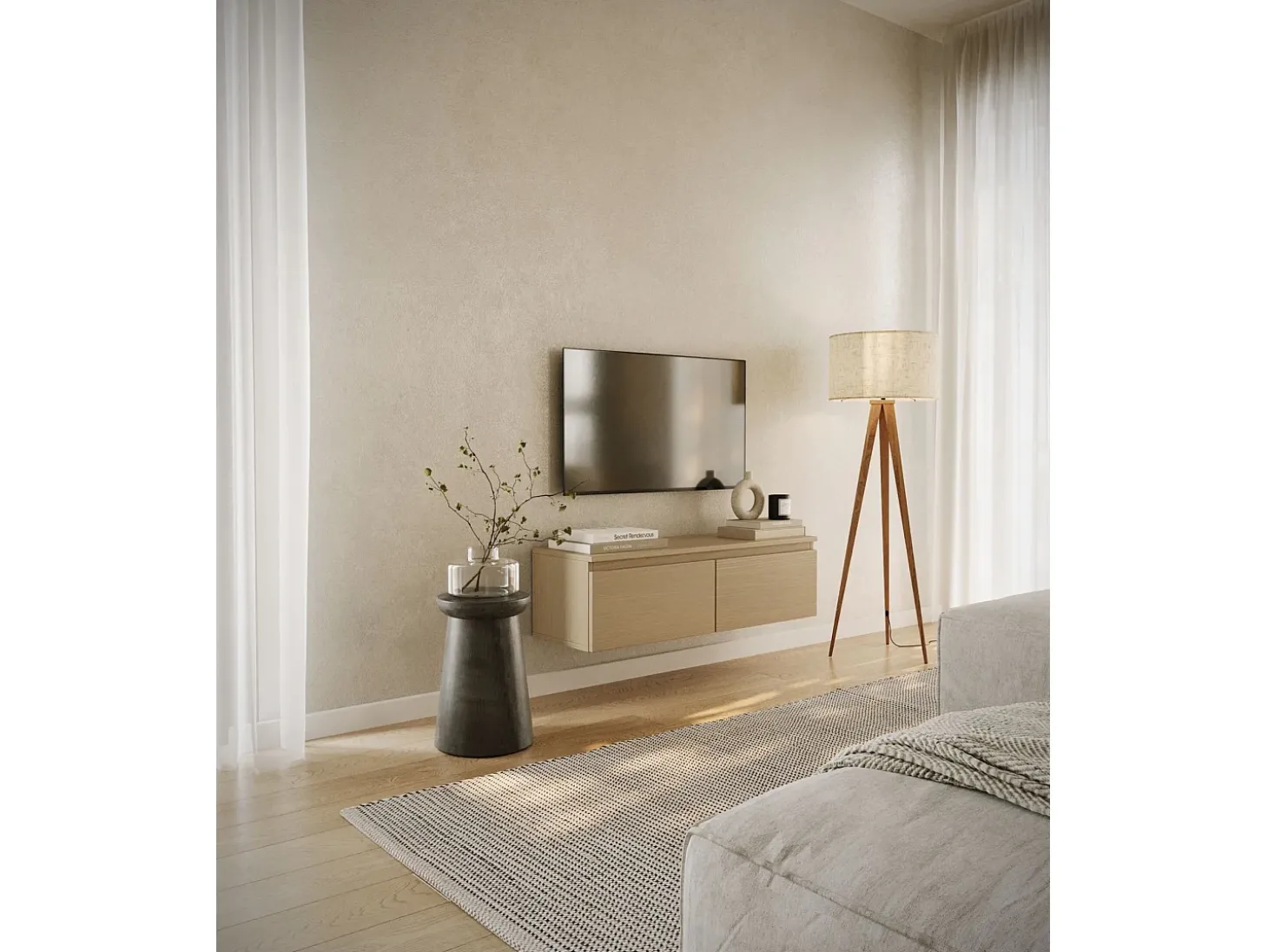 Mueble de TV suspendido con 2 puertas -100 cm -roble de Lindberg -BEMMI