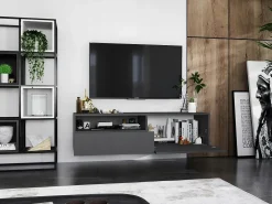 Mueble de TV suspendido con 1 puerta y nicho, cajón - cuerpo Grafito mate, frentes Grafito mate - 120 cm