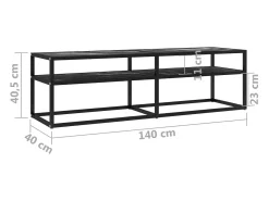 Mueble de TV vidrio templado color mármol negro 140x40x40,5 cm