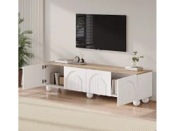 Mueble de TV 180x40x45 cm - 4 puertas - diseño moderno - MDF - Blanco + Natural