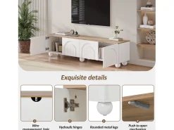 Mueble de TV 180x40x45 cm - 4 puertas - diseño moderno - MDF - Blanco + Natural