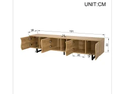 Mueble de TV 191x38x46,5 cm - con 5 puertas - Acabado en madera - MDF + tableros de partículas - Natural