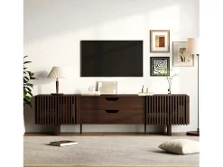 Mueble de TV 180x40x45 cm - con 2 cajones y 2 puertas de persiana - MDF - Color nogal