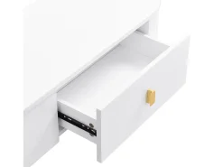 Mueble de TV 174x35x41cm - Mueble bajo con 3 cajones, tiradores y patas doradas, esquinas curvas - en MDF Blanco