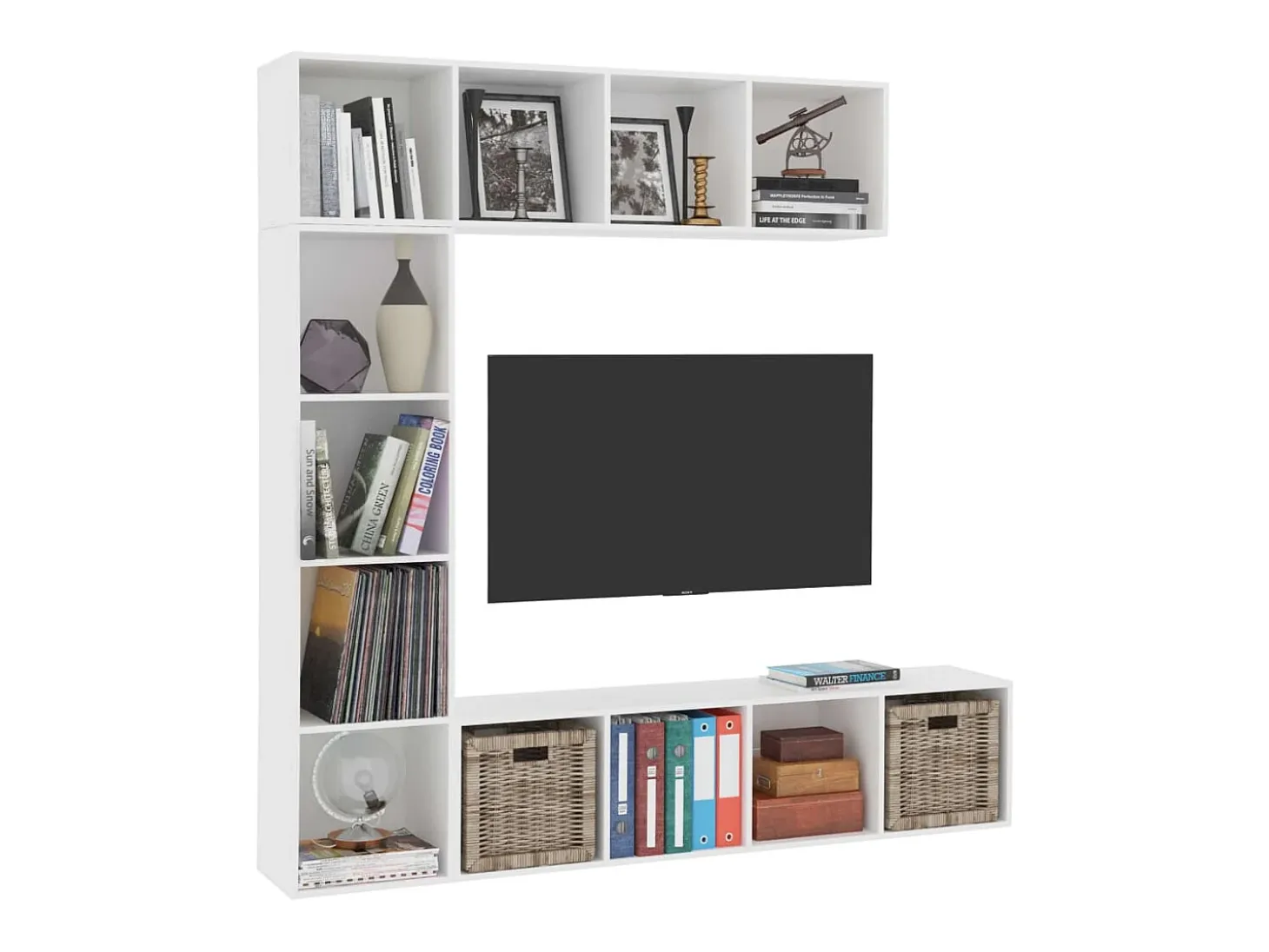Mueble de TV y librería 3 piezas blanco 180x30x180 cm