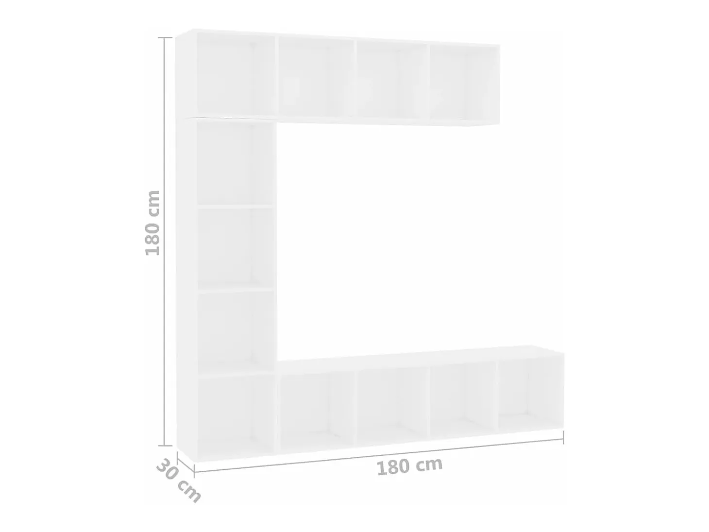 Mueble de TV y librería 3 piezas blanco 180x30x180 cm