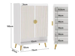 Mueble de zapatos con 2 puertas, 6 pisos, mueble de almacenamiento para zapatos, mueble de entrada para guardar zapatos, 75x 35x 110 cm (blanco)