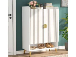 Mueble de zapatos con 2 puertas, 6 pisos, mueble de almacenamiento para zapatos, mueble de entrada para guardar zapatos, 75x 35x 110 cm (blanco)