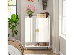 Mueble de zapatos con 2 puertas, 6 pisos, mueble de almacenamiento para zapatos, mueble de entrada para guardar zapatos, 75x 35x 110 cm (blanco)