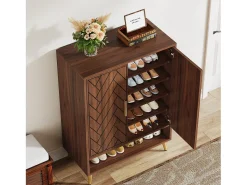 Mueble de zapatos con 2 puertas, mueble de almacenamiento de zapatos de 6 niveles, separadores ajustables, para el recibidor, salón, marrón