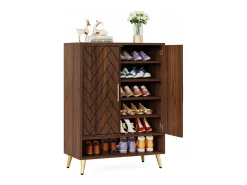 Mueble de zapatos con 2 puertas, mueble de almacenamiento de zapatos de 6 niveles, separadores ajustables, para el recibidor, salón, marrón