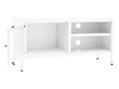Mueble para el televisor acero y vidrio blanco 90x30x44 cm