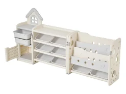 Mueble para Guardar Juguetes Infantiles SucceBuy, de 4 Niveles con Biblioteca, Estantería Organizadora de Juguetes con 10 Cubos de Plástico Extraíbles