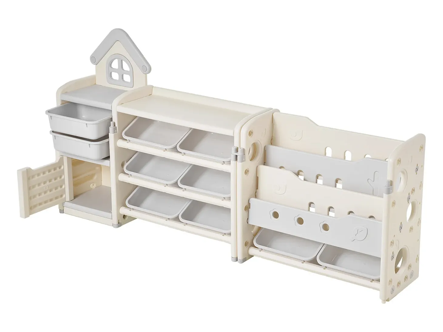Mueble para Guardar Juguetes Infantiles SucceBuy, de 4 Niveles con Biblioteca, Estantería Organizadora de Juguetes con 10 Cubos de Plástico Extraíbles
