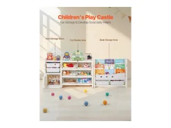 Mueble para Guardar Juguetes Infantiles SucceBuy, de 4 Niveles con Biblioteca, Estantería Organizadora de Juguetes con 10 Cubos de Plástico Extraíbles