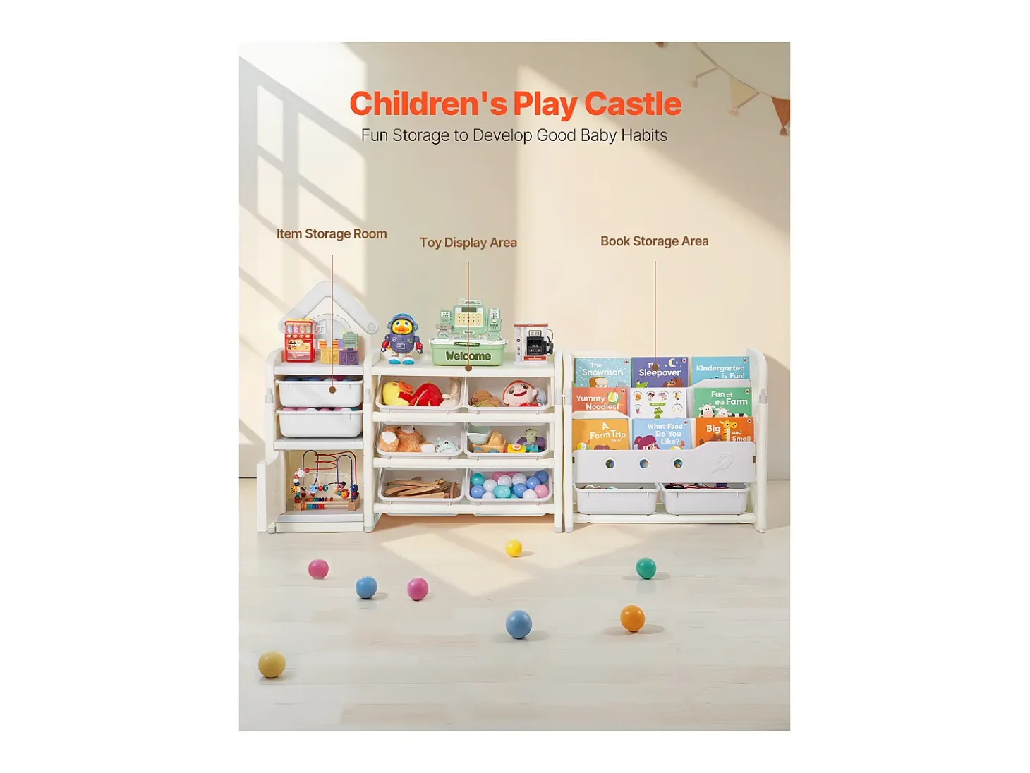 Mueble para Guardar Juguetes Infantiles SucceBuy, de 4 Niveles con Biblioteca, Estantería Organizadora de Juguetes con 10 Cubos de Plástico Extraíbles