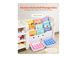 Mueble para Guardar Juguetes Infantiles SucceBuy, de 4 Niveles con Biblioteca, Estantería Organizadora de Juguetes con 10 Cubos de Plástico Extraíbles