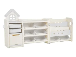 Mueble para Guardar Juguetes Infantiles SucceBuy, de 4 Niveles con Biblioteca, Estantería Organizadora de Juguetes con 10 Cubos de Plástico Extraíbles