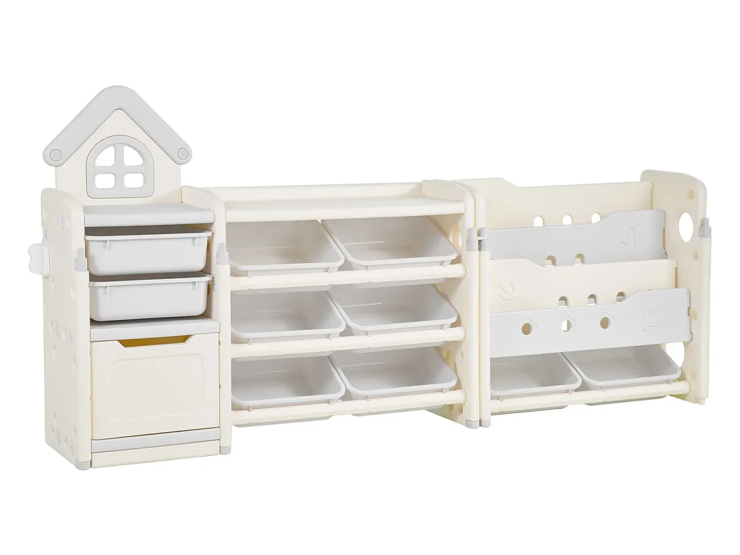 Mueble para Guardar Juguetes Infantiles SucceBuy, de 4 Niveles con Biblioteca, Estantería Organizadora de Juguetes con 10 Cubos de Plástico Extraíbles