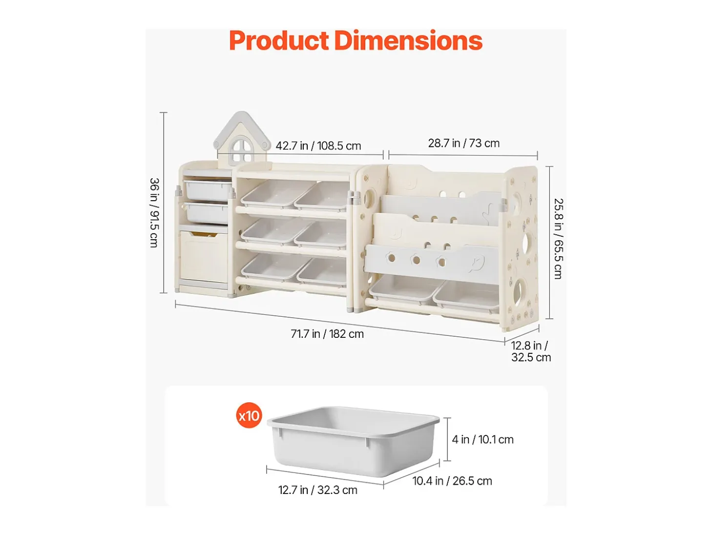 Mueble para Guardar Juguetes Infantiles SucceBuy, de 4 Niveles con Biblioteca, Estantería Organizadora de Juguetes con 10 Cubos de Plástico Extraíbles