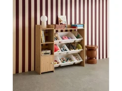 Mueble para niños con 9 cubos, 4 estantes y 1 puerta natural