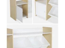 Mueble para niños con 9 cubos, 4 estantes y 1 puerta natural
