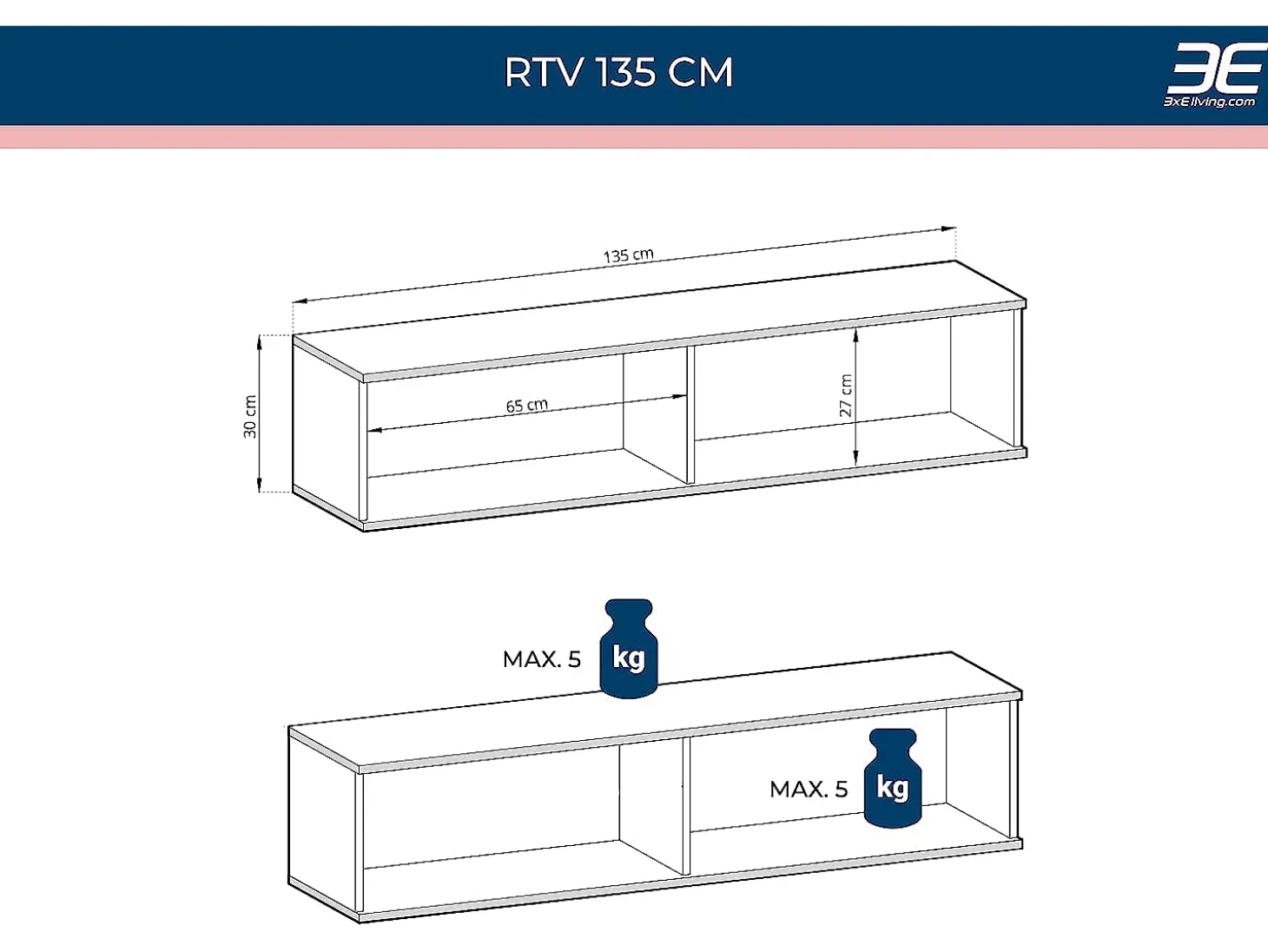Mueble para TV, Beige, 135 x 30 x 32 cm, Push to Open