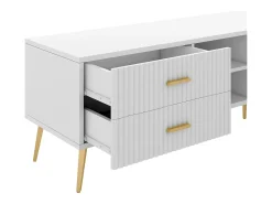 Mueble para TV con 2 puertas, 2 cajones y 2 nichos - MDF - patas de metal - blanco