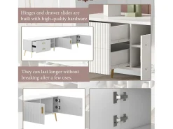 Mueble para TV con 2 puertas, 2 cajones y 2 nichos - MDF - patas de metal - blanco
