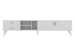 Mueble para TV con 2 puertas, 2 cajones y 2 nichos - MDF - patas de metal - blanco