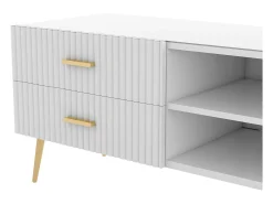 Mueble para TV con 2 puertas, 2 cajones y 2 nichos - MDF - patas de metal - blanco